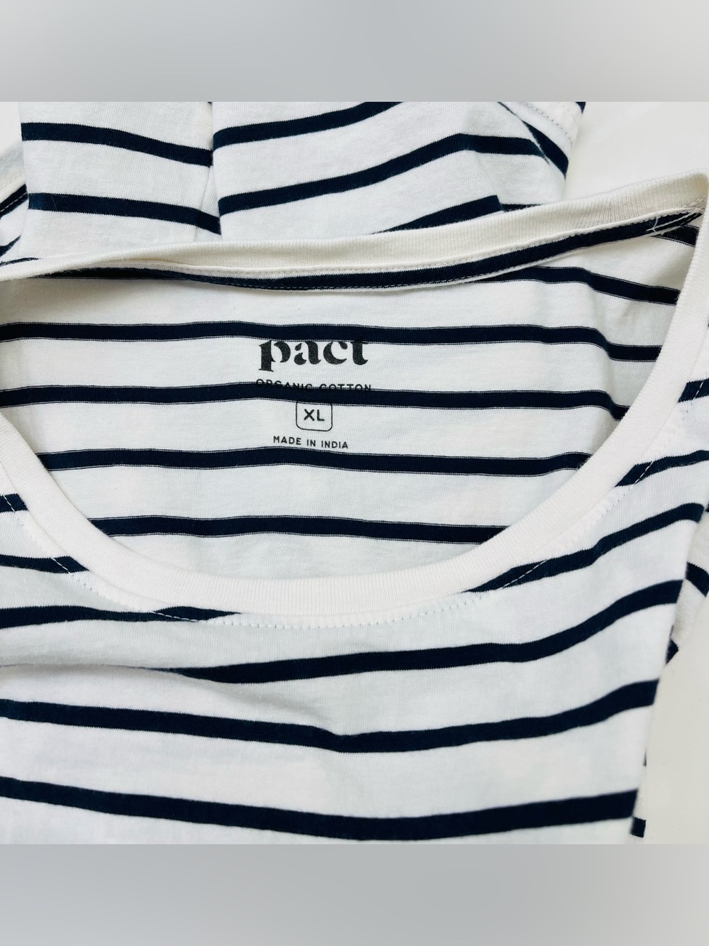 PACT Organic Cotton Softspun High Neck Tank Top Navy & White Sailor Stripes XL - Picture 3 of 4